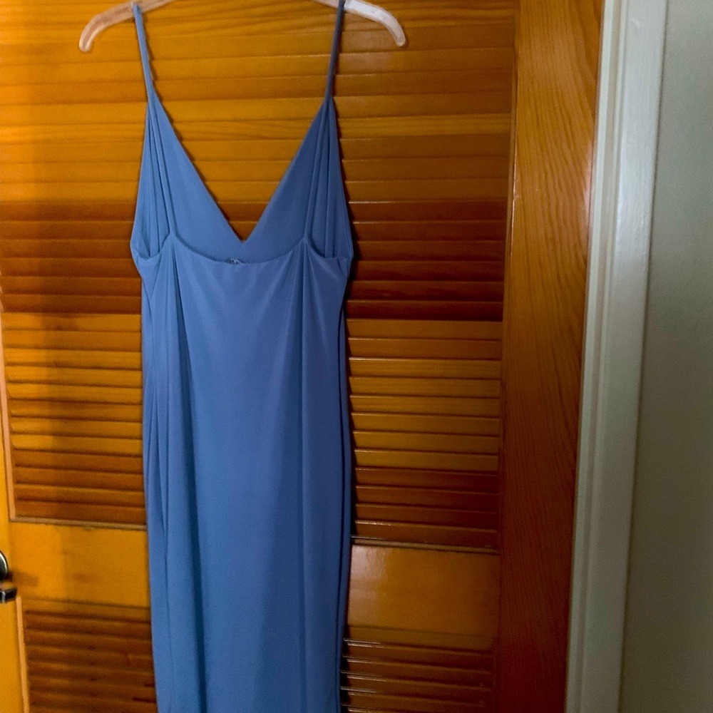 Sleeveless midi dress V neck stretch 96% polyester 4% spandex blue L size